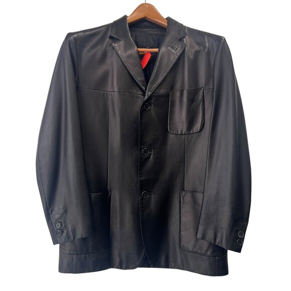 Brioni Black Leather Pocket Single Breasted Collared Jacket Men's size XL - Picture 1 of 9